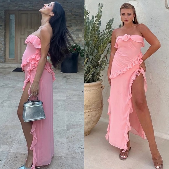 NWT HOUSE OF CB Sarina strapless maxi ruffle maxi dress bright peach XL - Picture 4 of 10